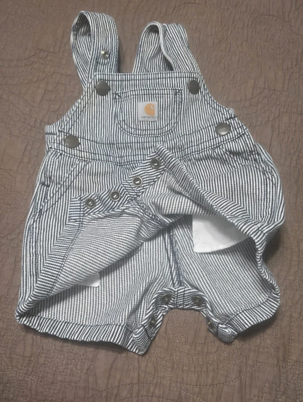 3 Month Carhartt Denim Overalls Blue & White Pin Striped Baby Boy Clothes 3M